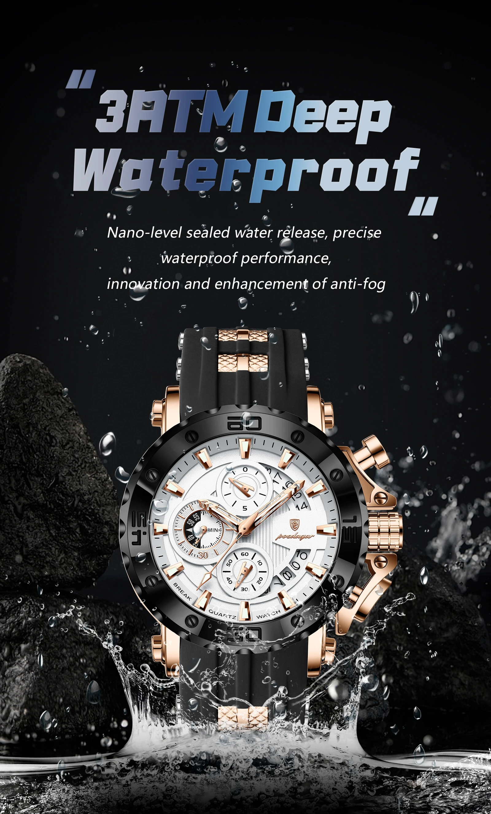 POEDAGAR Top Luxury Men Clock Sport Luminous Waterproof Chronograph Date Watch For Man Silicone Strap Quartz Men's Watches Reloj