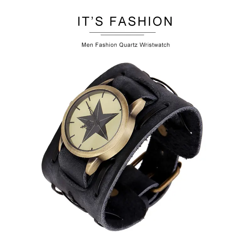2025 Men's Watches Genuine Leather Watchband Quartz Watch For Men Alloy Dial Punk Style Wristwatch