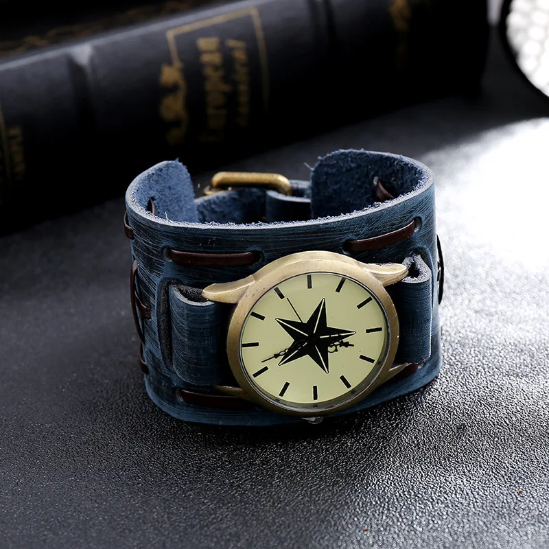 2025 Men's Watches Genuine Leather Watchband Quartz Watch For Men Alloy Dial Punk Style Wristwatch
