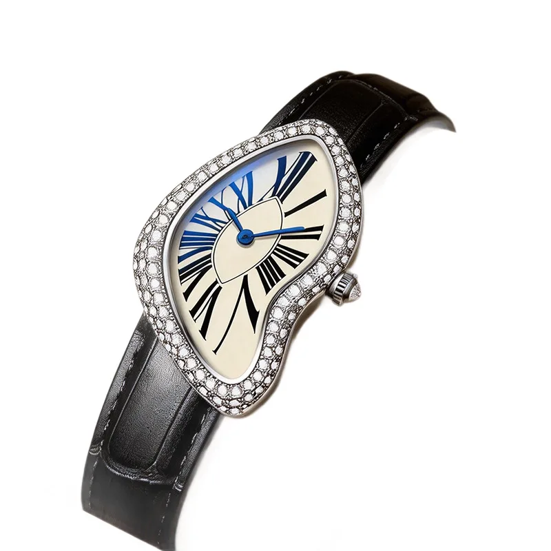 Lovers Diamond Quartz Watch for Men Women Girls Clock Simple Sliver Wristwatch Man Male Ladies Black Genuine Leather Reloj Mujer