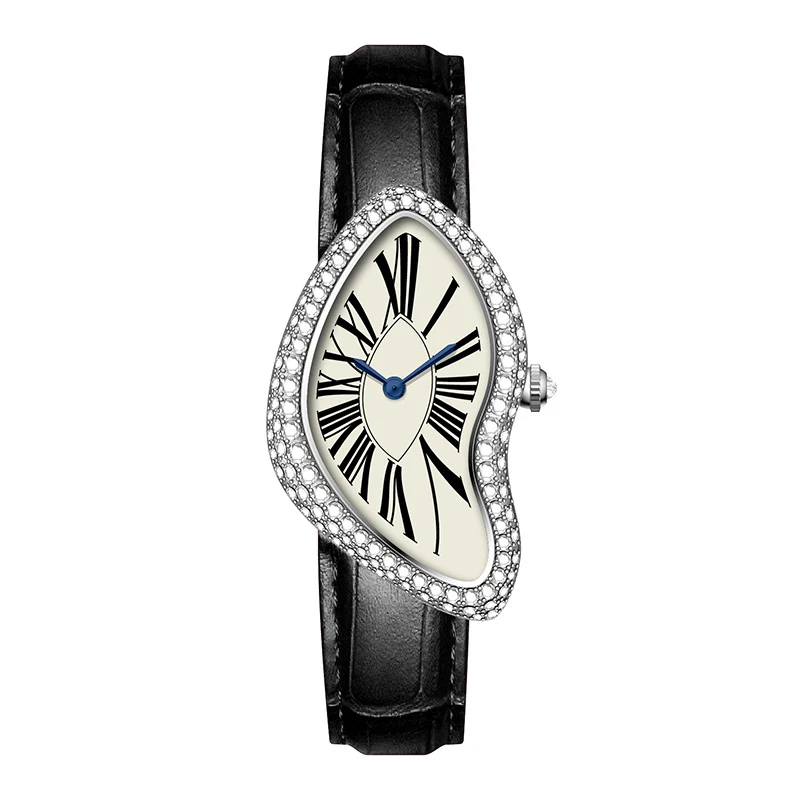 Lovers Diamond Quartz Watch for Men Women Girls Clock Simple Sliver Wristwatch Man Male Ladies Black Genuine Leather Reloj Mujer