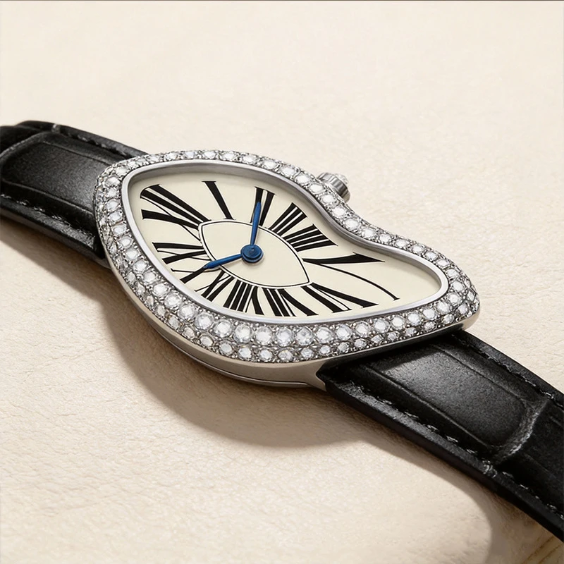 Lovers Diamond Quartz Watch for Men Women Girls Clock Simple Sliver Wristwatch Man Male Ladies Black Genuine Leather Reloj Mujer