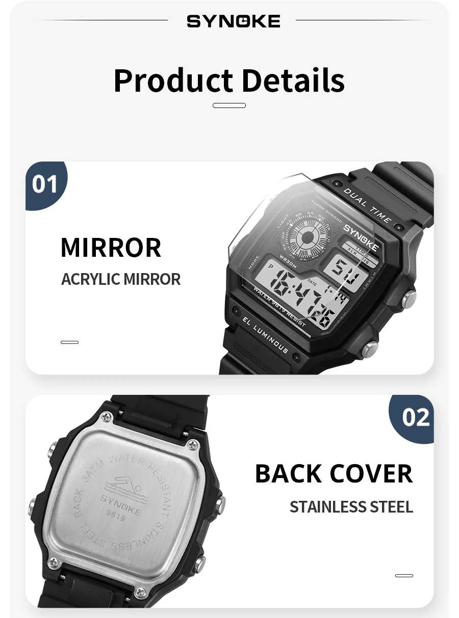 SYNOKE Military Digital Watches Men Sports Luminous Chronograph Waterproof Male Electronic Wrist Watches Relogio Masculino