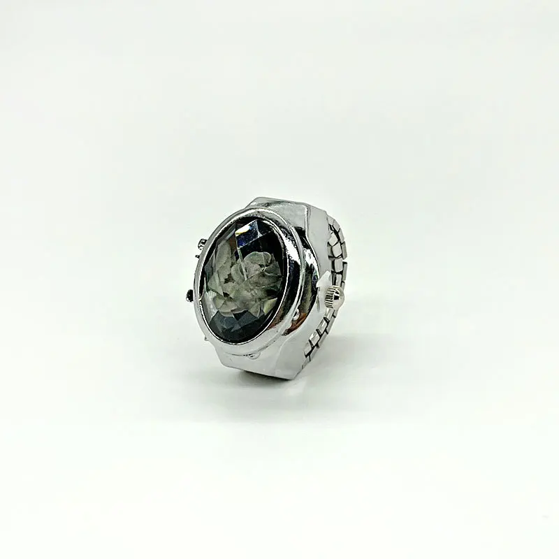 New Gem Flower Clamshell White Dial Can See The Time Finger Watch Casual Fashion Ring Watch