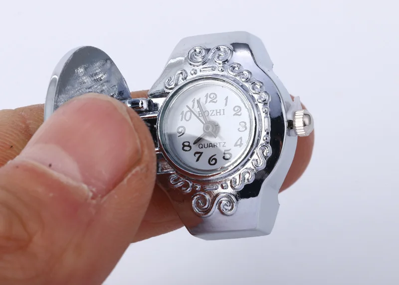 New Gem Flower Clamshell White Dial Can See The Time Finger Watch Casual Fashion Ring Watch