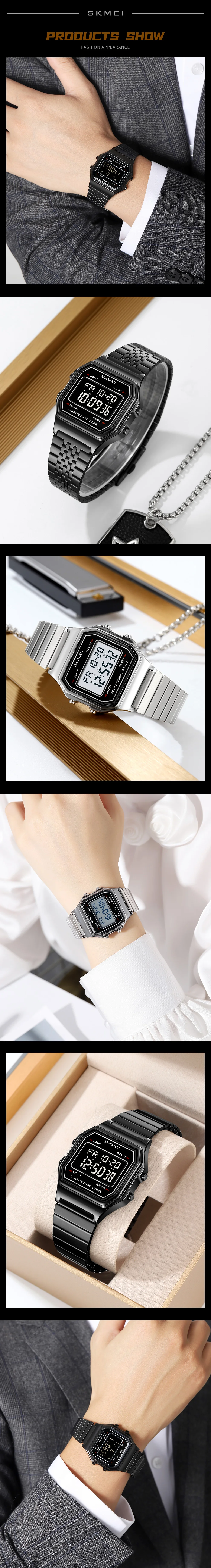 SKMEI 2465 Fashion Men Digital Watches Waterproof Male Luxury 2Time Wristwatch EL Backlight Alarm Clock Casual Office Week Date