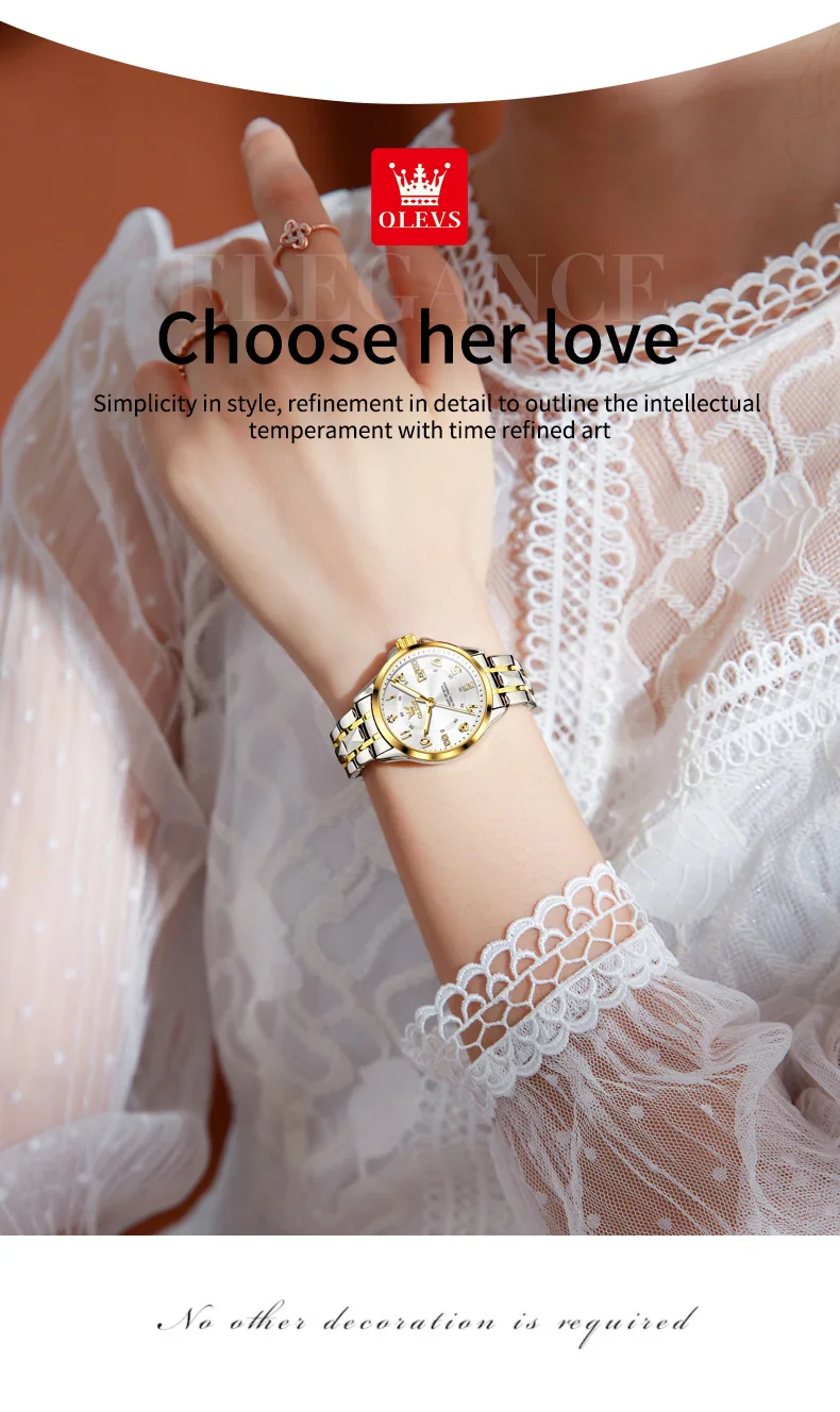OLEVS Luxury Brand Couple Watch Classics Dual Calendar Wristwatch for Men and Women Waterproof Lover's Watch Set Gift Box