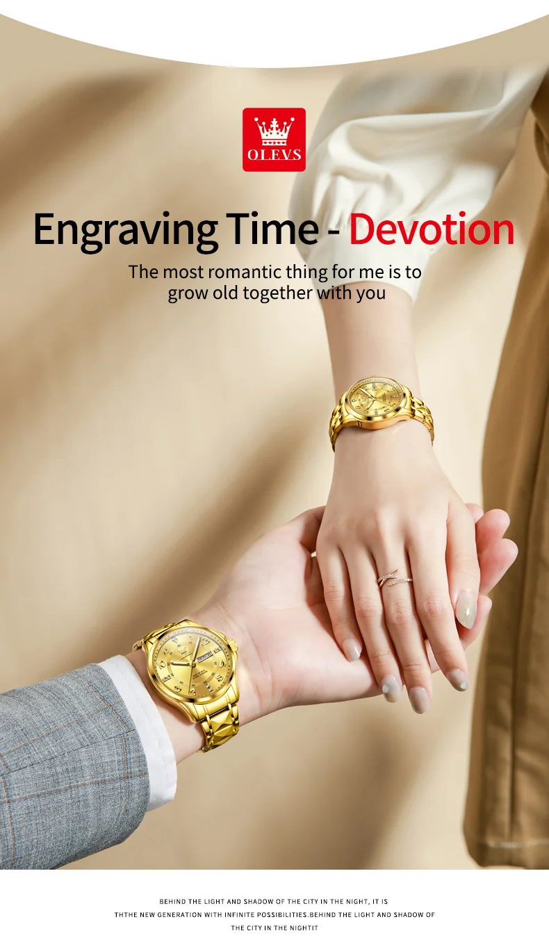 OLEVS Luxury Brand Couple Watch Classics Dual Calendar Wristwatch for Men and Women Waterproof Lover's Watch Set Gift Box