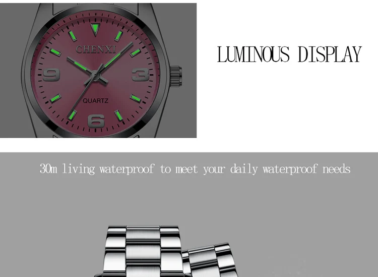 CHENXI Casual Fashion Couple Watch Stainless Strap Luminous Men's and Women's Classic Style Quartz Wristwatches Lover's Gift