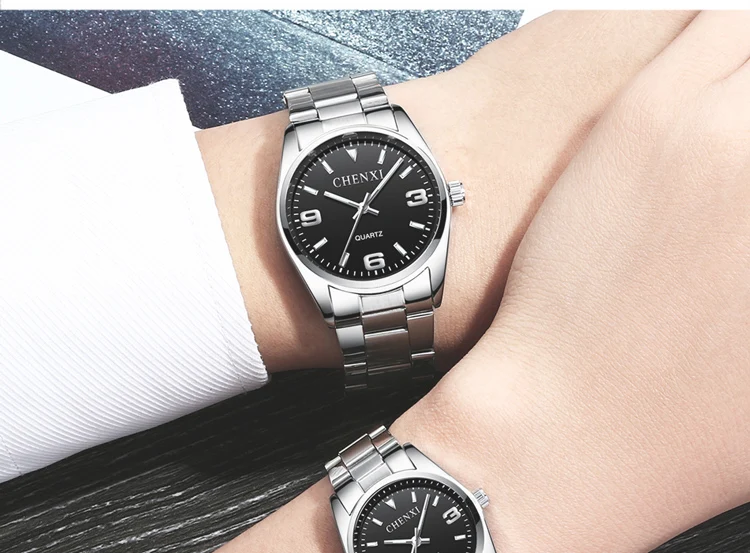CHENXI Casual Fashion Couple Watch Stainless Strap Luminous Men's and Women's Classic Style Quartz Wristwatches Lover's Gift
