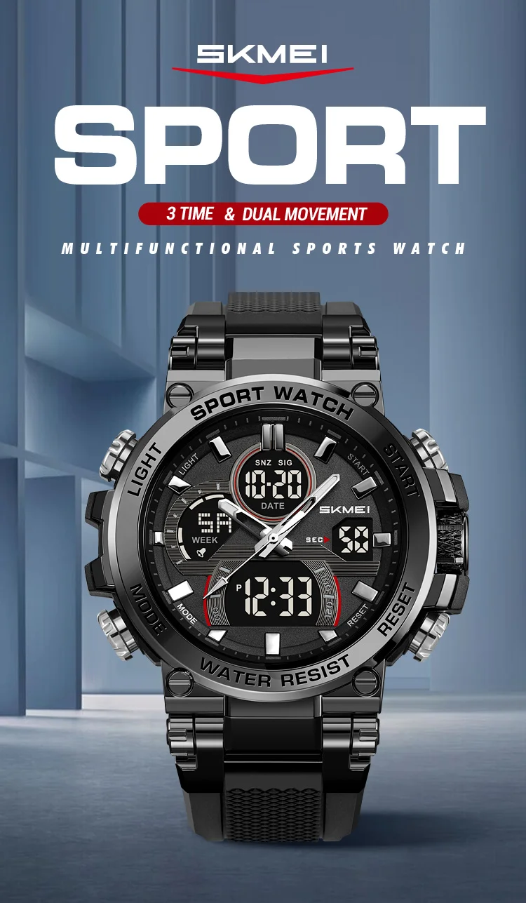 SKMEI 2500 Men's Digital Wristwatch Outdoor Sport Watches For Man 3Time Clock 50M Waterproof Countdown Timer Man Watch Week Date