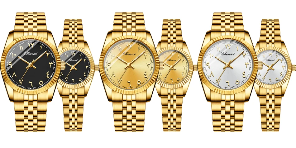 CHENXI 0042 Fashion Couple Lover's Watches 1Piece Stainless Steel Waterproof Luminous Quartz Wristwatch For Lover Women Men