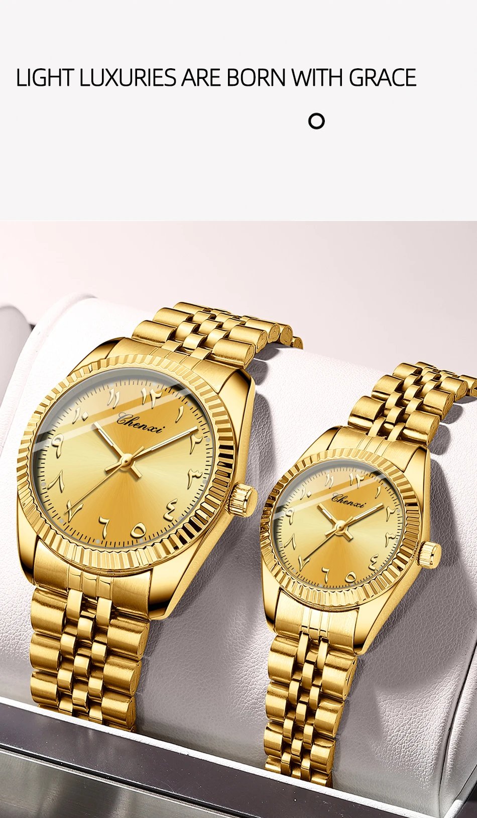 CHENXI 0042 Fashion Couple Lover's Watches 1Piece Stainless Steel Waterproof Luminous Quartz Wristwatch For Lover Women Men