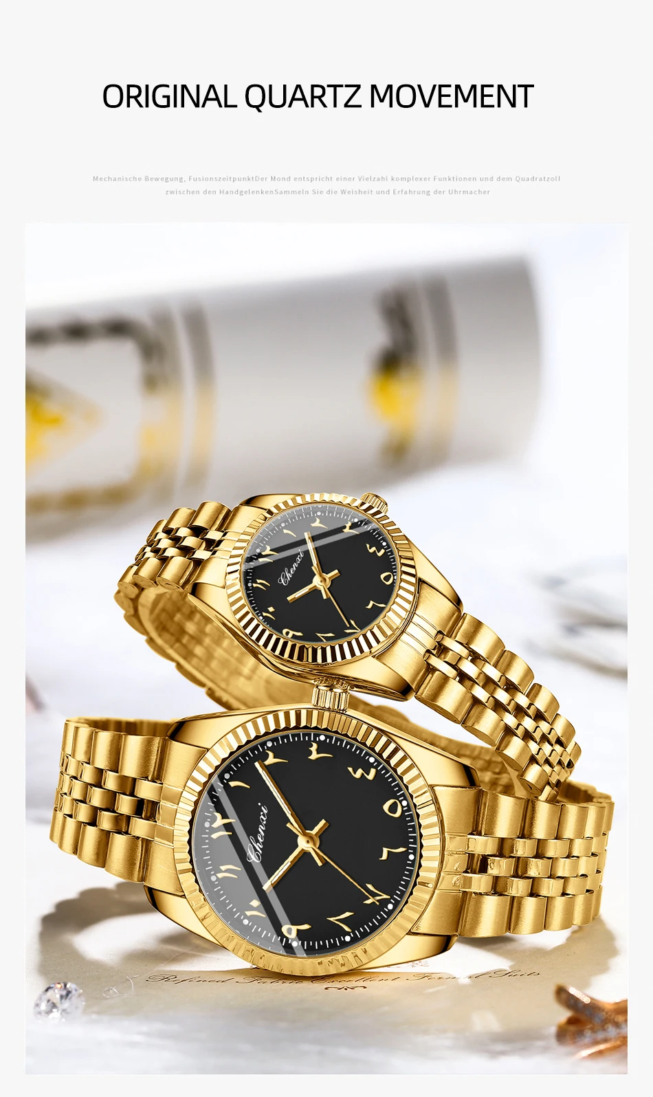 CHENXI 0042 Fashion Couple Lover's Watches 1Piece Stainless Steel Waterproof Luminous Quartz Wristwatch For Lover Women Men