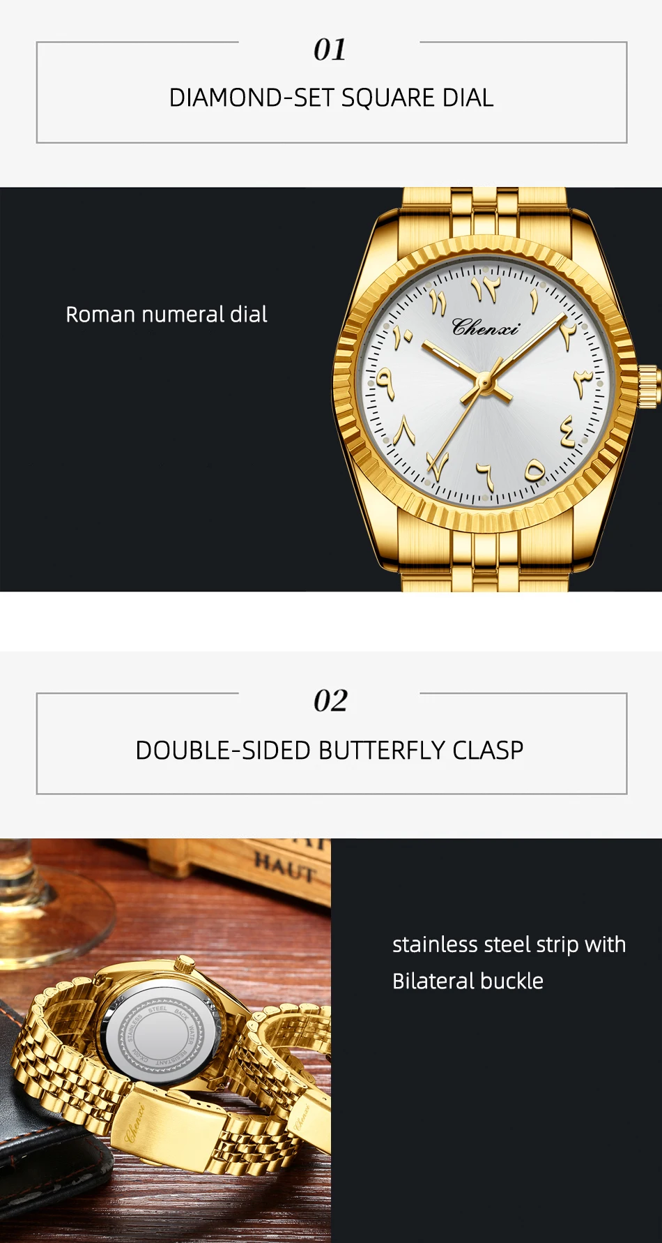 CHENXI 0042 Fashion Couple Lover's Watches 1Piece Stainless Steel Waterproof Luminous Quartz Wristwatch For Lover Women Men