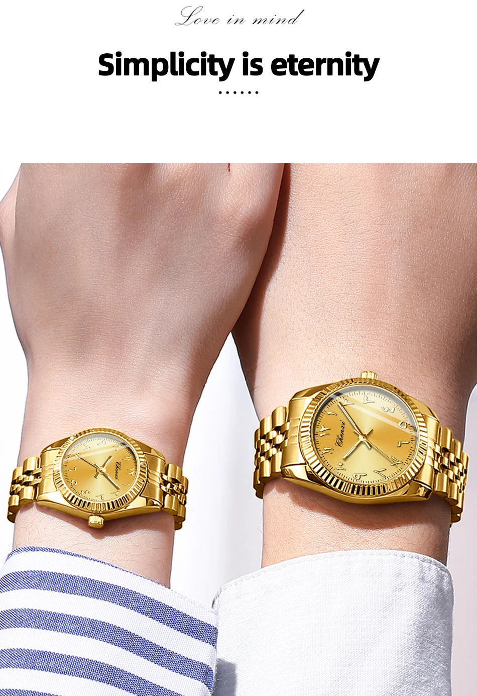 CHENXI 0042 Fashion Couple Lover's Watches 1Piece Stainless Steel Waterproof Luminous Quartz Wristwatch For Lover Women Men