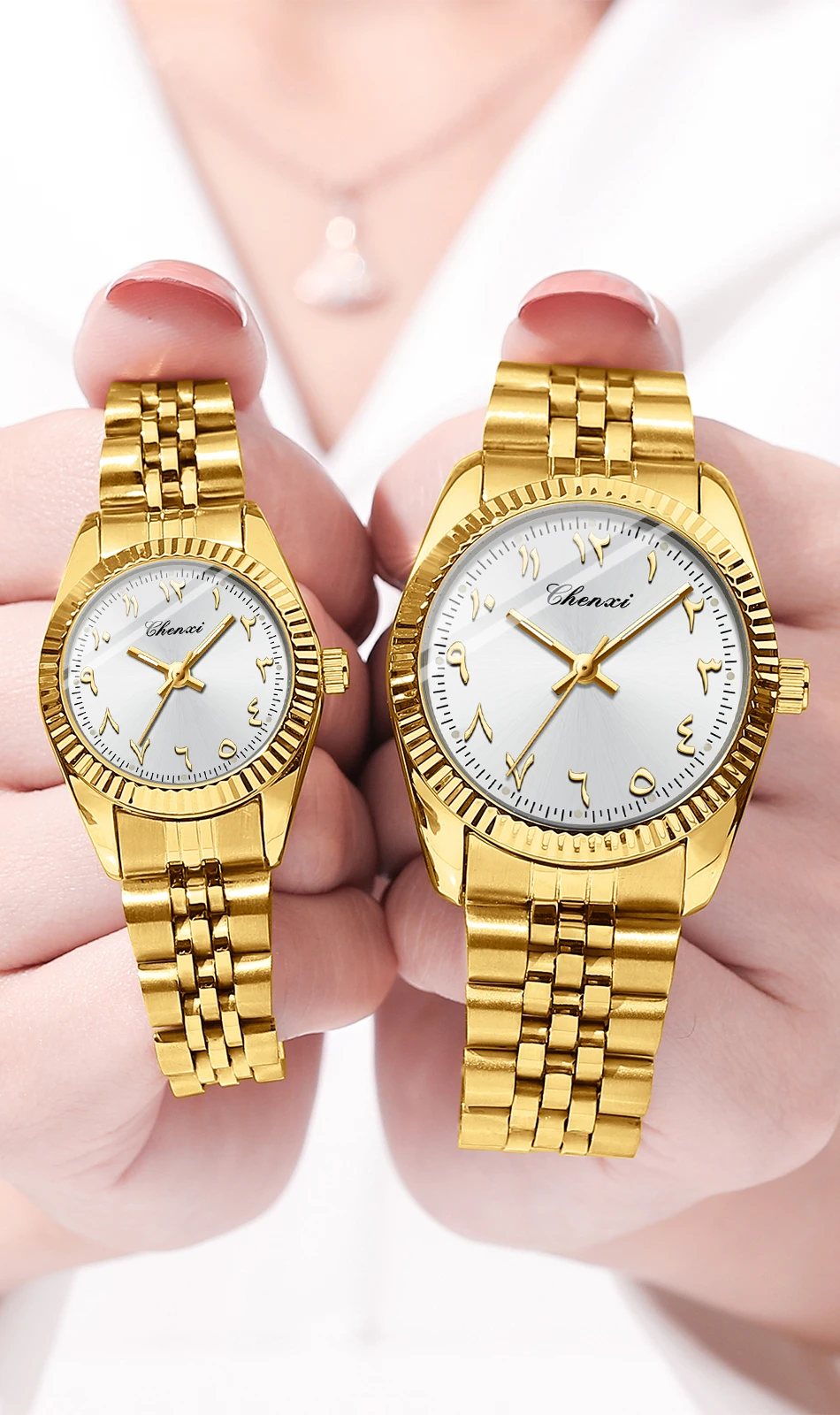 CHENXI 0042 Fashion Couple Lover's Watches 1Piece Stainless Steel Waterproof Luminous Quartz Wristwatch For Lover Women Men
