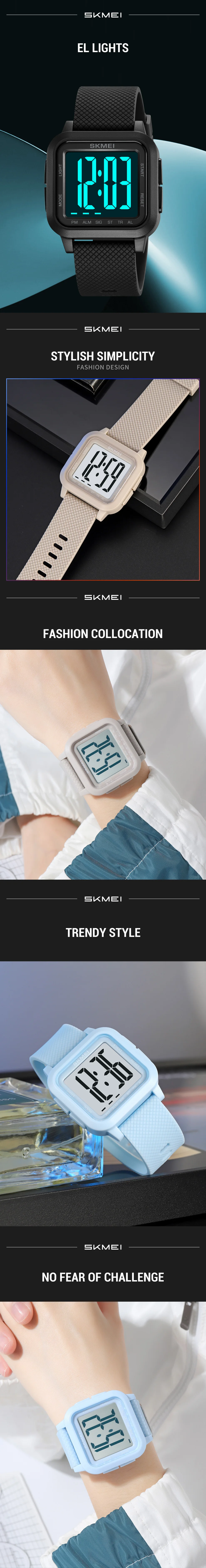 SKMEI 2691 Men's Sports Digital Watches 50M Waterproof Fashion Electronic Wristwatch Women Clock EL Light Week Date Display