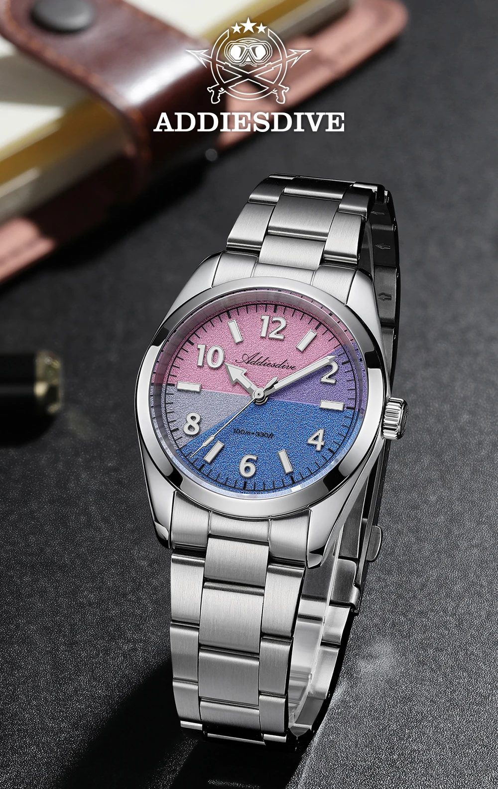 ADDIESDIVE AD2555 Couple's Watches Sapphire Glass BGW9 Super Luminous Wristwatches for Couple Waterproof Stainless Steel Watch