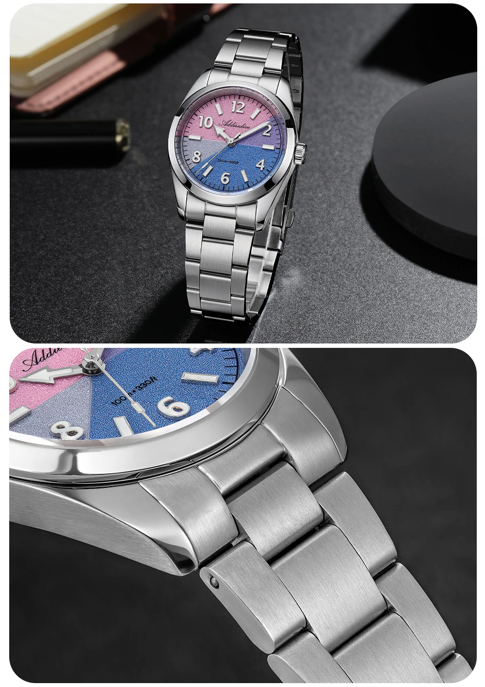 ADDIESDIVE AD2555 Couple's Watches Sapphire Glass BGW9 Super Luminous Wristwatches for Couple Waterproof Stainless Steel Watch