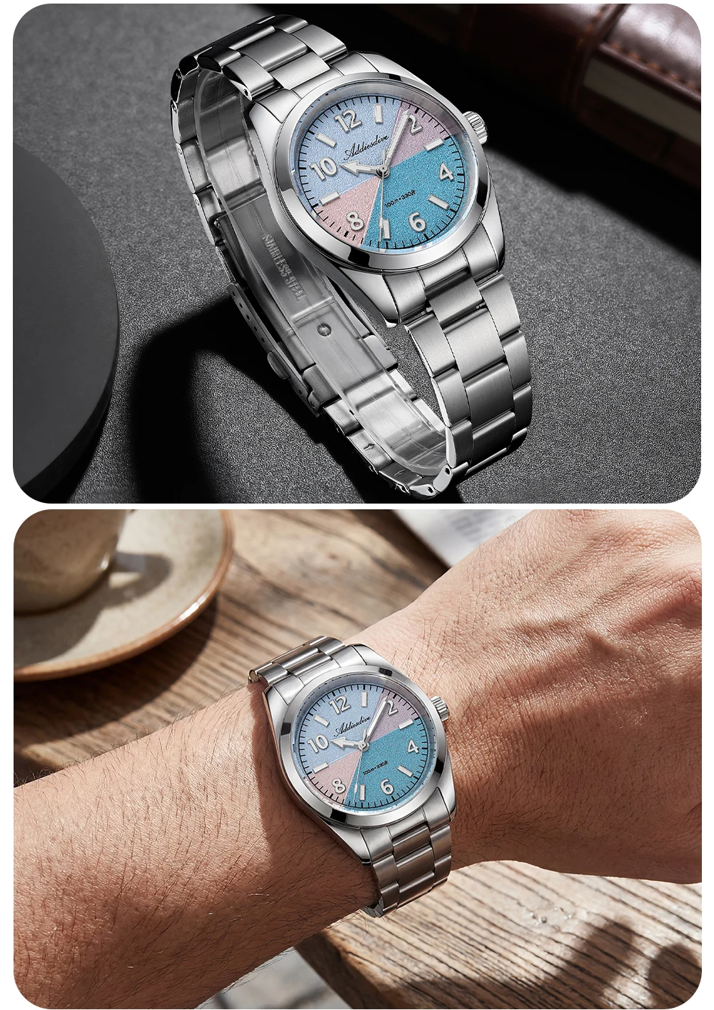 ADDIESDIVE AD2555 Couple's Watches Sapphire Glass BGW9 Super Luminous Wristwatches for Couple Waterproof Stainless Steel Watch