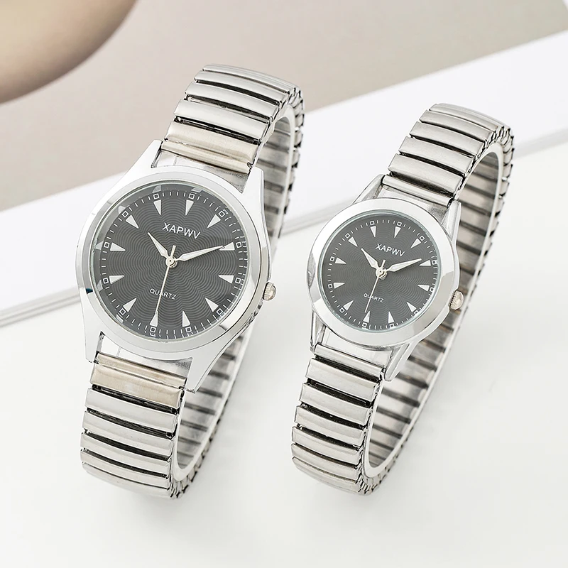 Casual Ladies Middle-Aged and Elderly Watches Steel Band Spring Elastic Band Couple Watches Fashion Gifts Quartz Watch Men