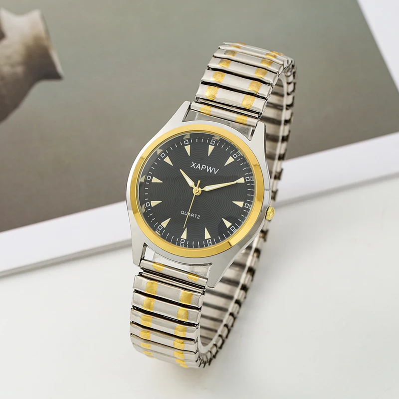 Casual Ladies Middle-Aged and Elderly Watches Steel Band Spring Elastic Band Couple Watches Fashion Gifts Quartz Watch Men