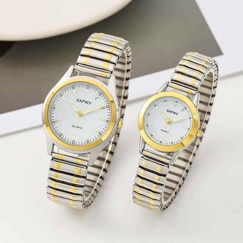Casual Ladies Middle-Aged and Elderly Watches Steel Band Spring Elastic Band Couple Watches Fashion Gifts Quartz Watch Men