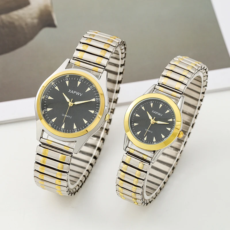 Casual Ladies Middle-Aged and Elderly Watches Steel Band Spring Elastic Band Couple Watches Fashion Gifts Quartz Watch Men