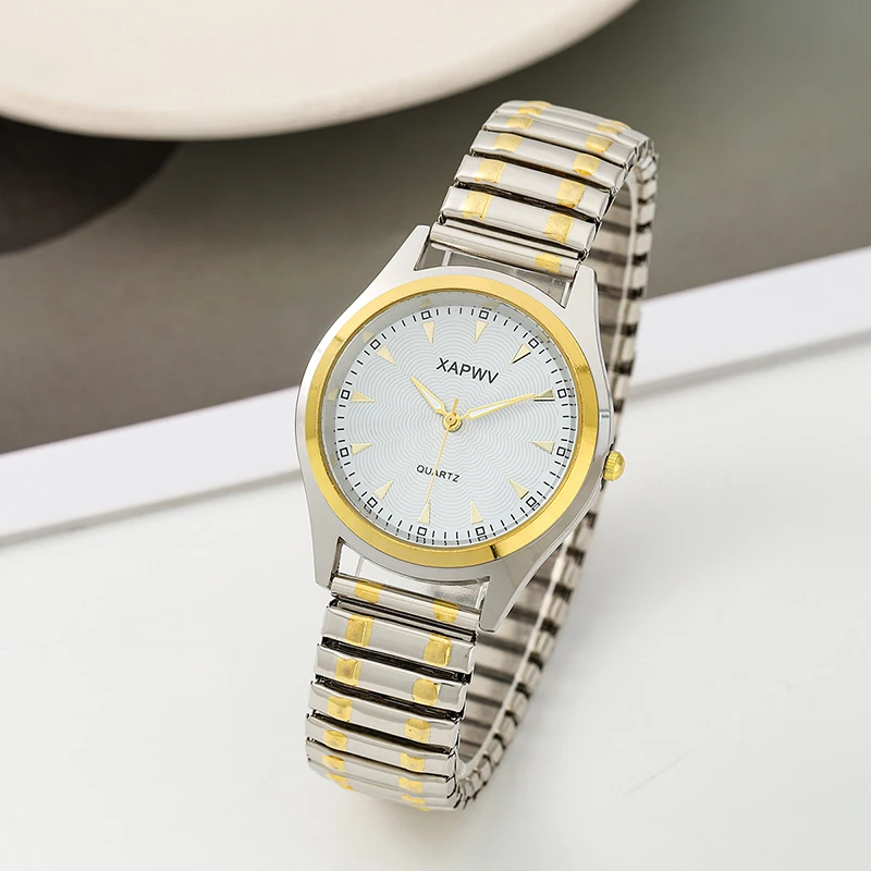 Casual Ladies Middle-Aged and Elderly Watches Steel Band Spring Elastic Band Couple Watches Fashion Gifts Quartz Watch Men
