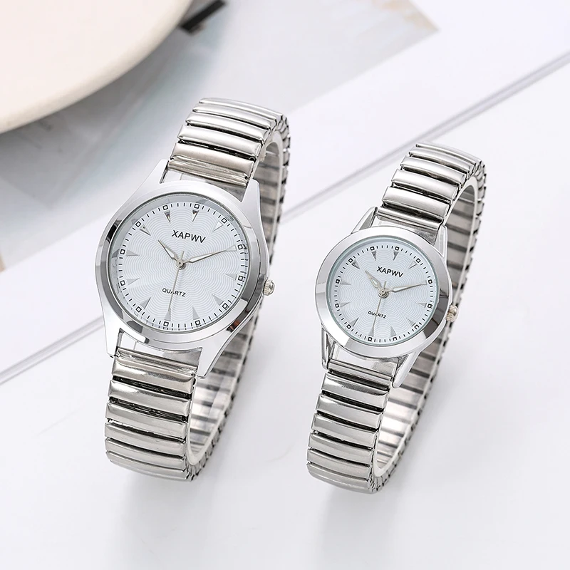 Casual Ladies Middle-Aged and Elderly Watches Steel Band Spring Elastic Band Couple Watches Fashion Gifts Quartz Watch Men