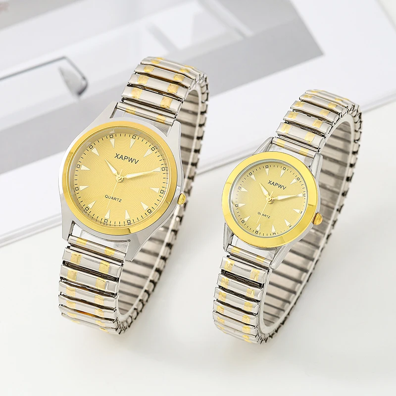 Casual Ladies Middle-Aged and Elderly Watches Steel Band Spring Elastic Band Couple Watches Fashion Gifts Quartz Watch Men