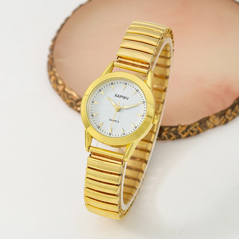 Casual Ladies Middle-Aged and Elderly Watches Steel Band Spring Elastic Band Couple Watches Fashion Gifts Quartz Watch Men