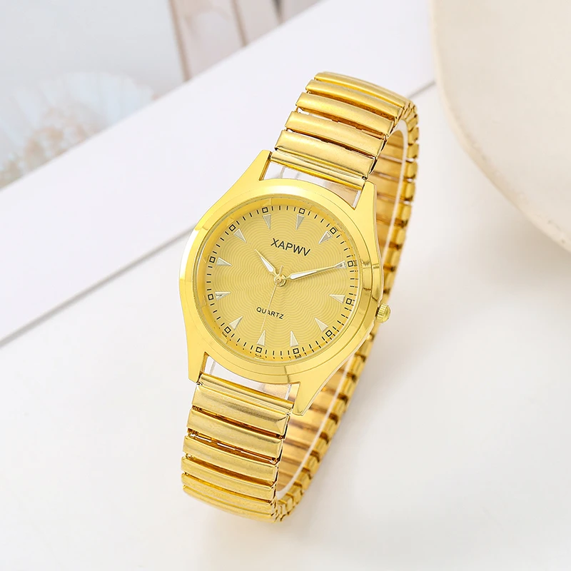 Casual Ladies Middle-Aged and Elderly Watches Steel Band Spring Elastic Band Couple Watches Fashion Gifts Quartz Watch Men