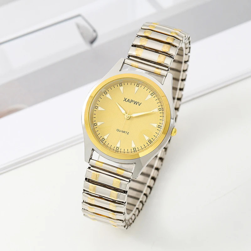 Casual Ladies Middle-Aged and Elderly Watches Steel Band Spring Elastic Band Couple Watches Fashion Gifts Quartz Watch Men