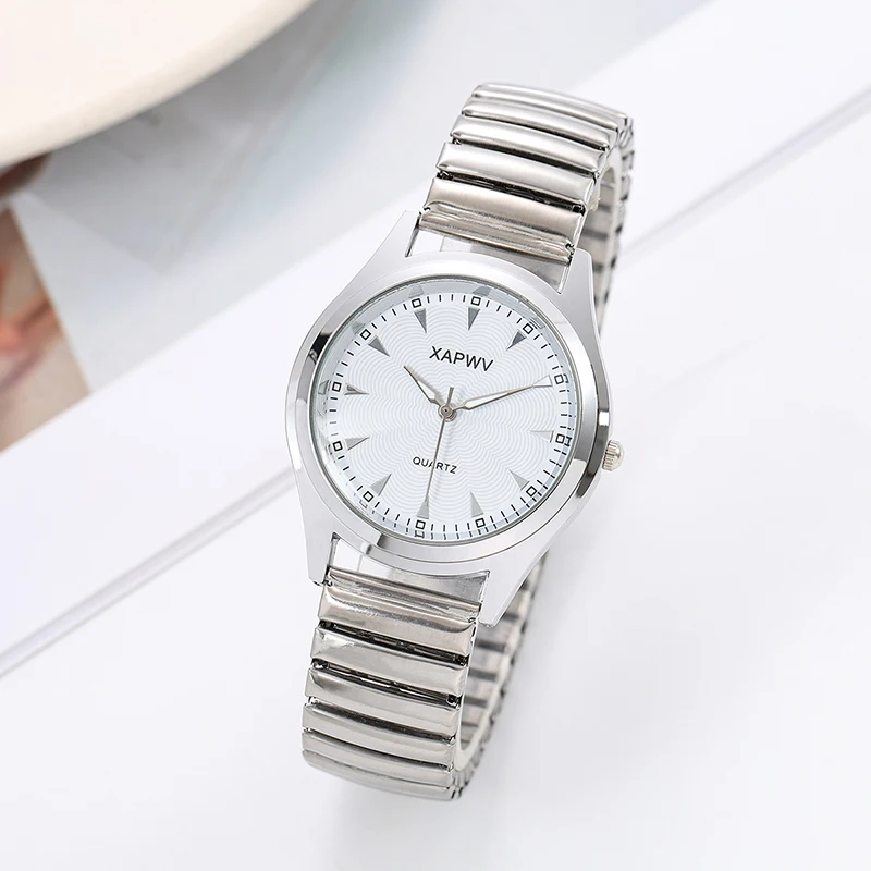 Casual Ladies Middle-Aged and Elderly Watches Steel Band Spring Elastic Band Couple Watches Fashion Gifts Quartz Watch Men