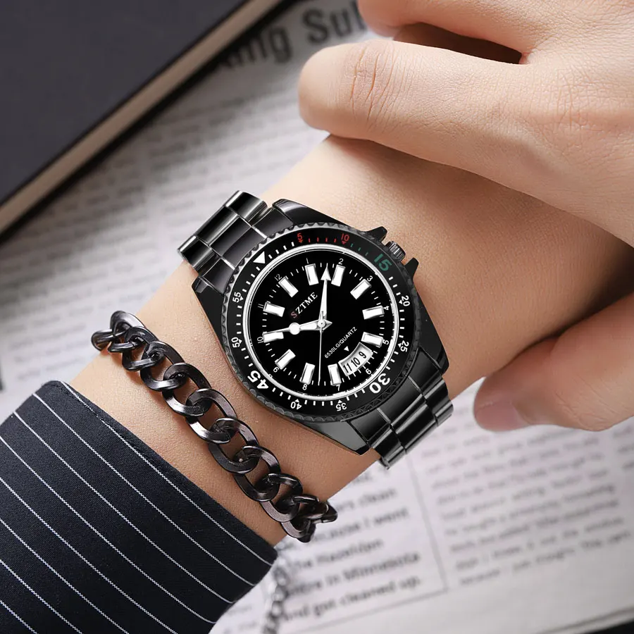 2024 New Men's and Women's Steel Strip Watch Trendy Leisure Calendar Scale Stainless Steel Strip Couple Quartz Watch Gift Watch