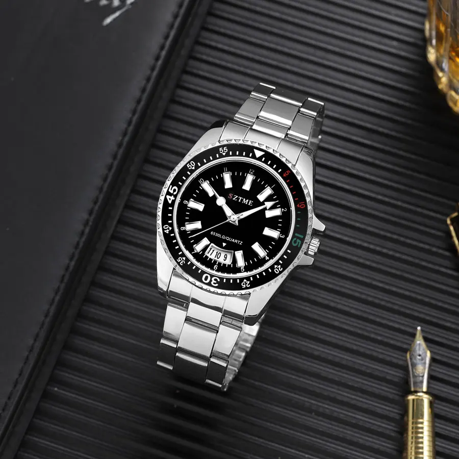 2024 New Men's and Women's Steel Strip Watch Trendy Leisure Calendar Scale Stainless Steel Strip Couple Quartz Watch Gift Watch