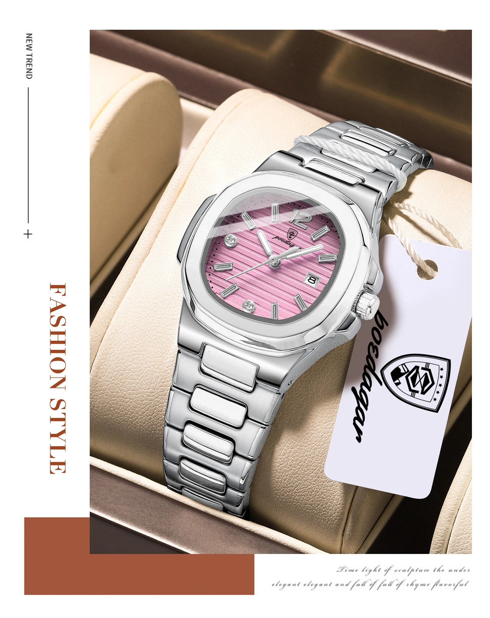 POEDAGAR Square Couple Wristwatch Luminous Waterproof Date Love Watch High Quality Luxury Women's Quartz Watches for girlfriend