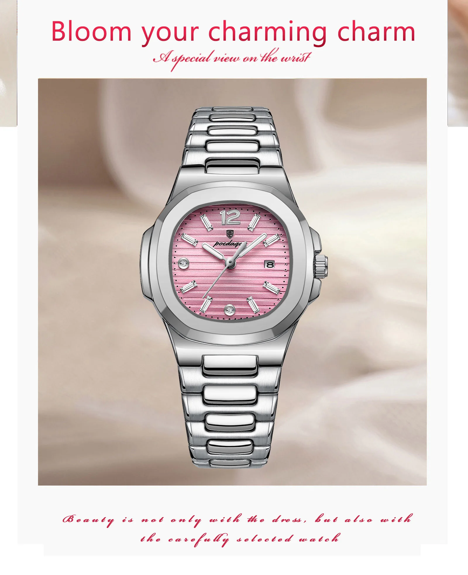POEDAGAR Square Couple Wristwatch Luminous Waterproof Date Love Watch High Quality Luxury Women's Quartz Watches for girlfriend
