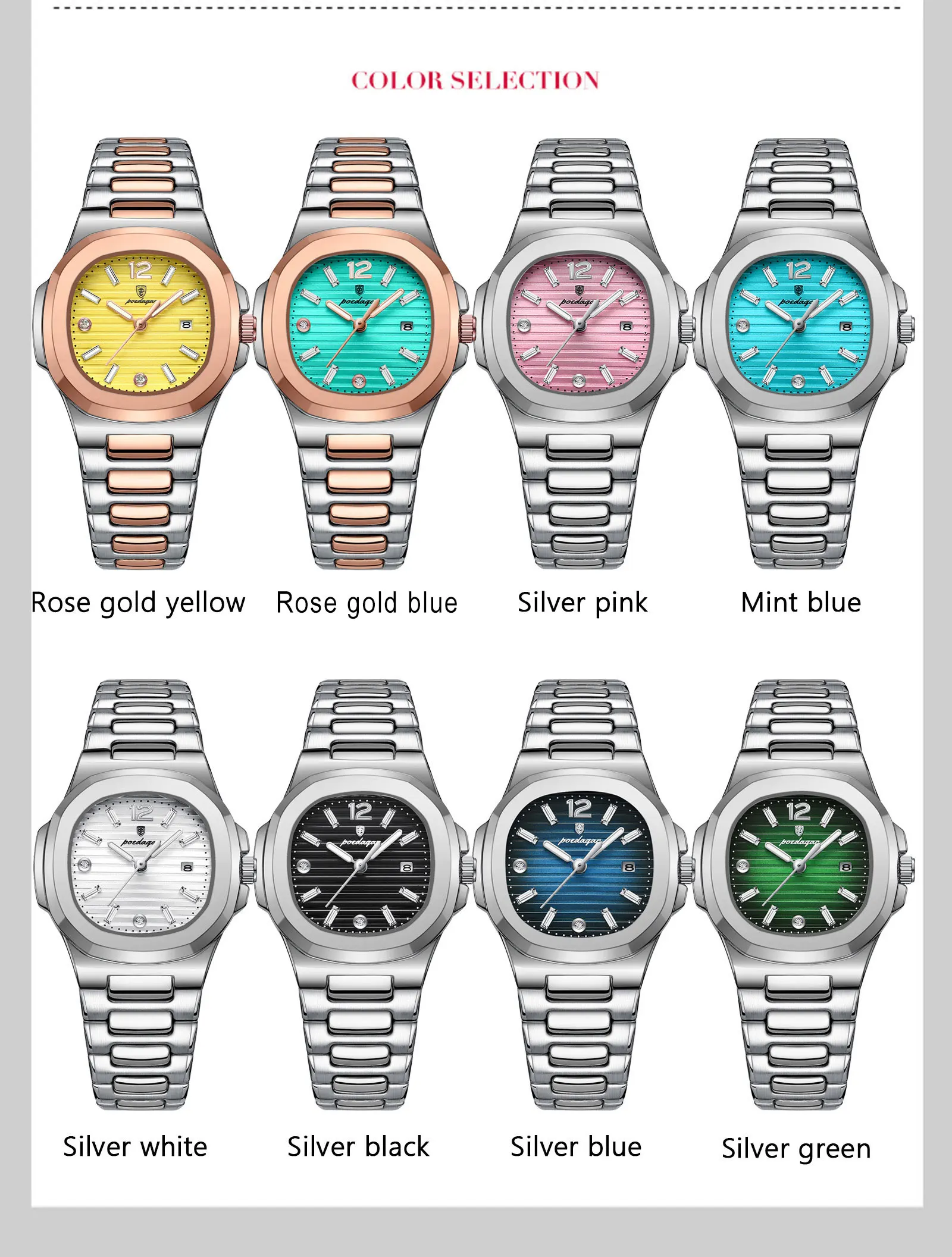 POEDAGAR Square Couple Wristwatch Luminous Waterproof Date Love Watch High Quality Luxury Women's Quartz Watches for girlfriend