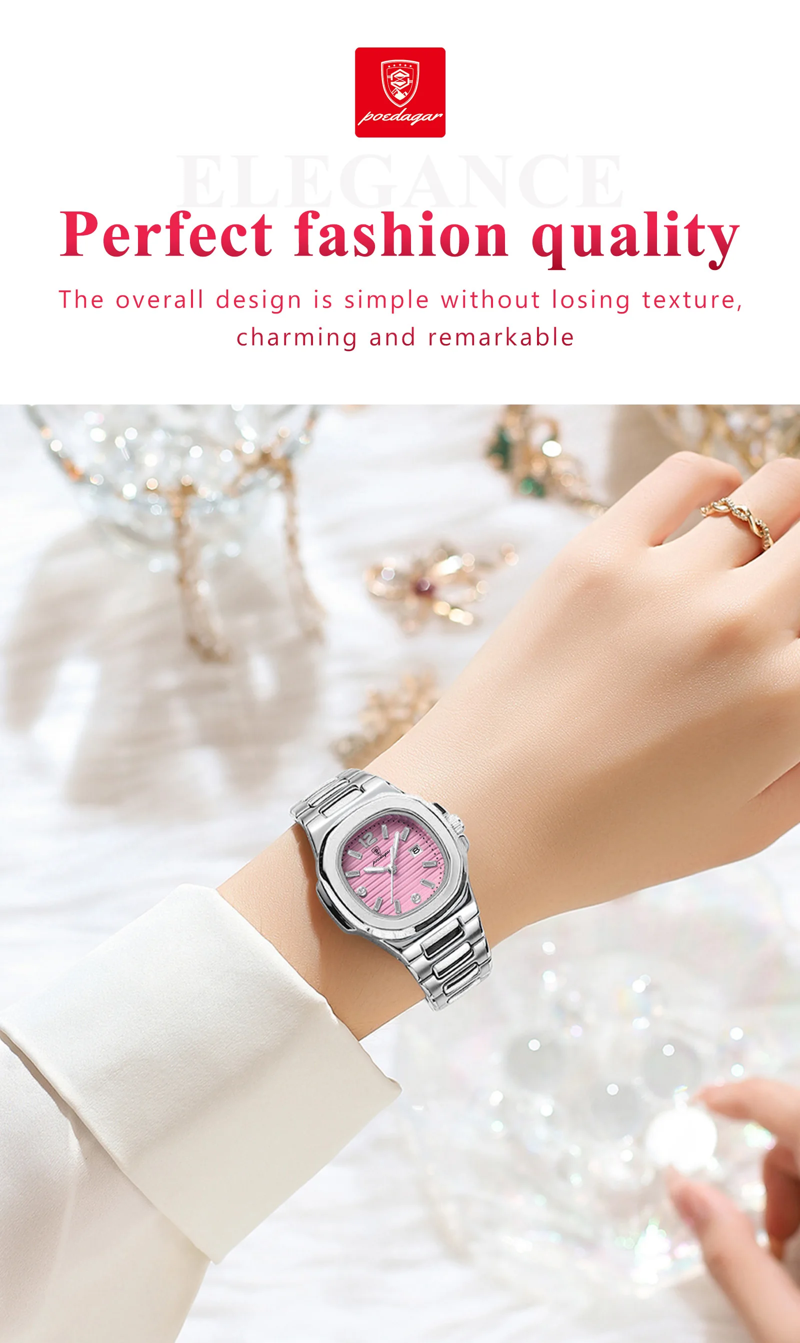 POEDAGAR Square Couple Wristwatch Luminous Waterproof Date Love Watch High Quality Luxury Women's Quartz Watches for girlfriend