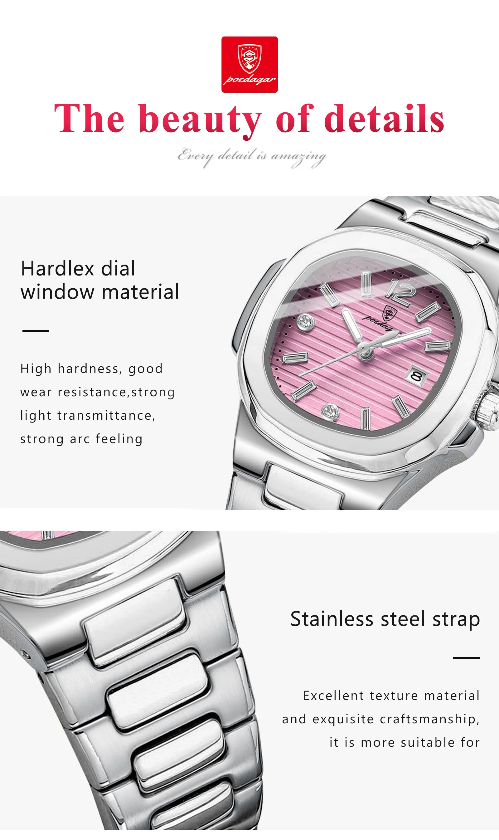 POEDAGAR Square Couple Wristwatch Luminous Waterproof Date Love Watch High Quality Luxury Women's Quartz Watches for girlfriend