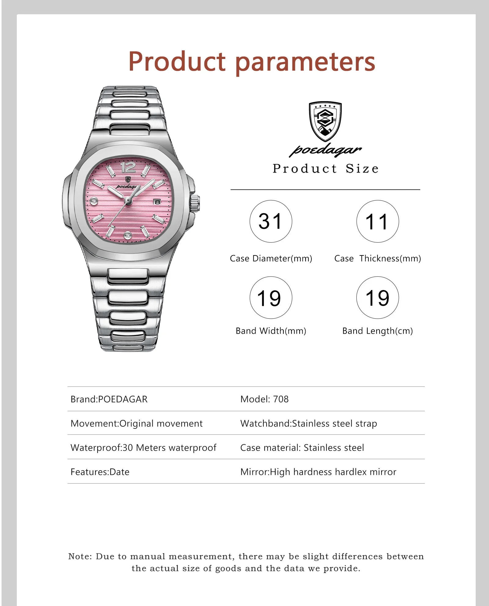 POEDAGAR Square Couple Wristwatch Luminous Waterproof Date Love Watch High Quality Luxury Women's Quartz Watches for girlfriend