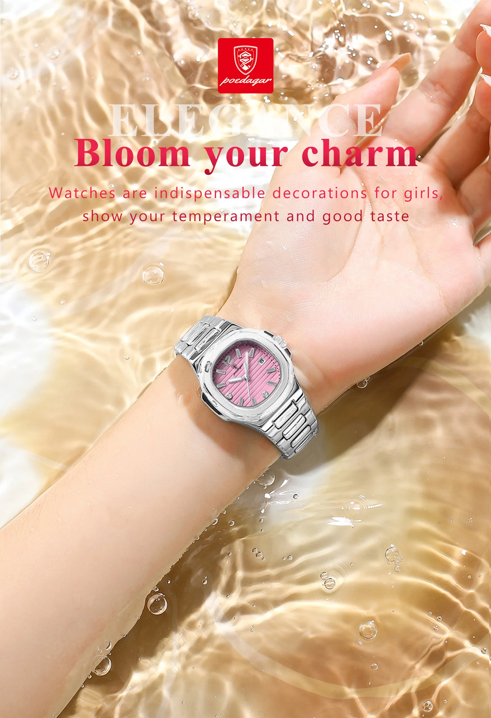 POEDAGAR Square Couple Wristwatch Luminous Waterproof Date Love Watch High Quality Luxury Women's Quartz Watches for girlfriend