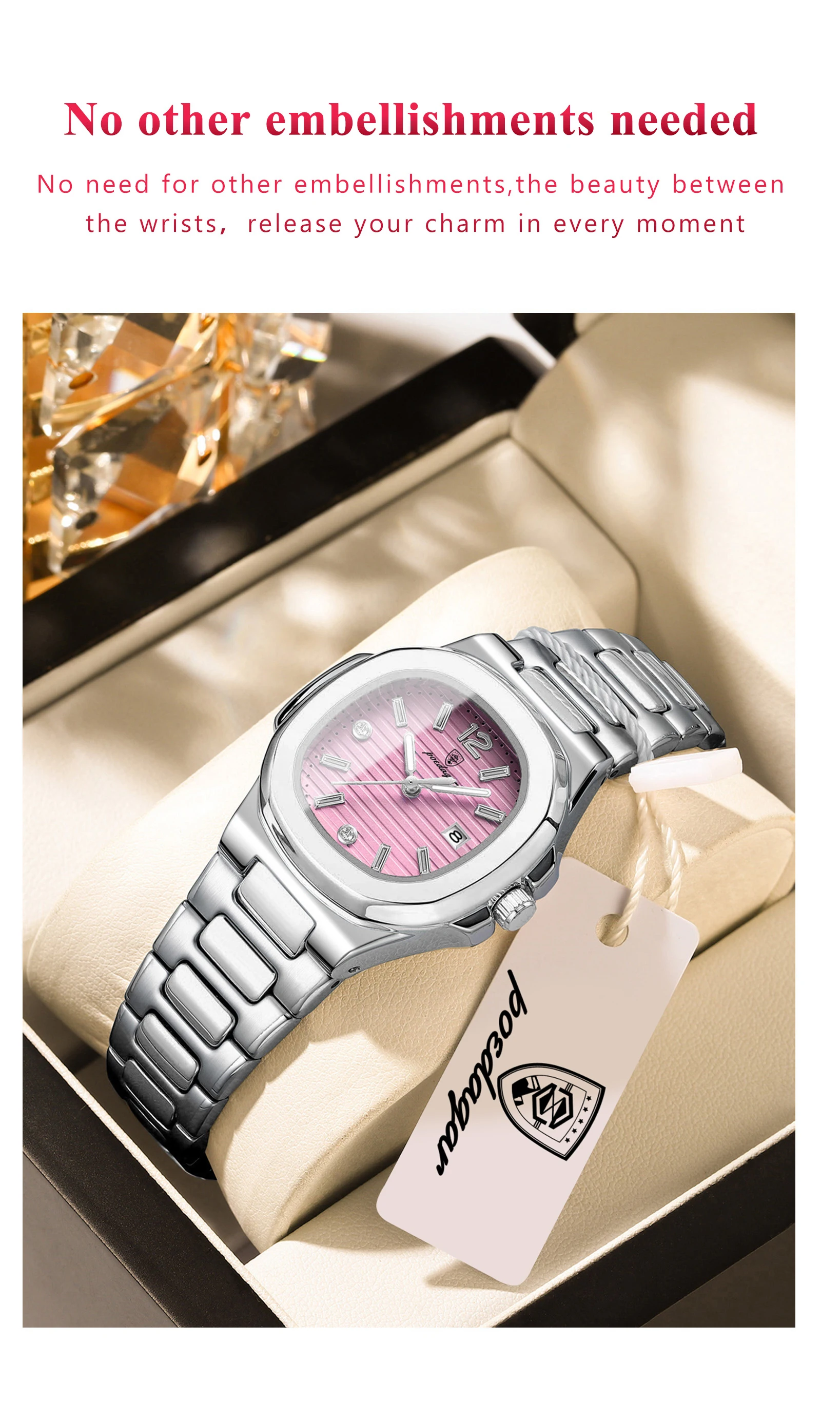 POEDAGAR Square Couple Wristwatch Luminous Waterproof Date Love Watch High Quality Luxury Women's Quartz Watches for girlfriend