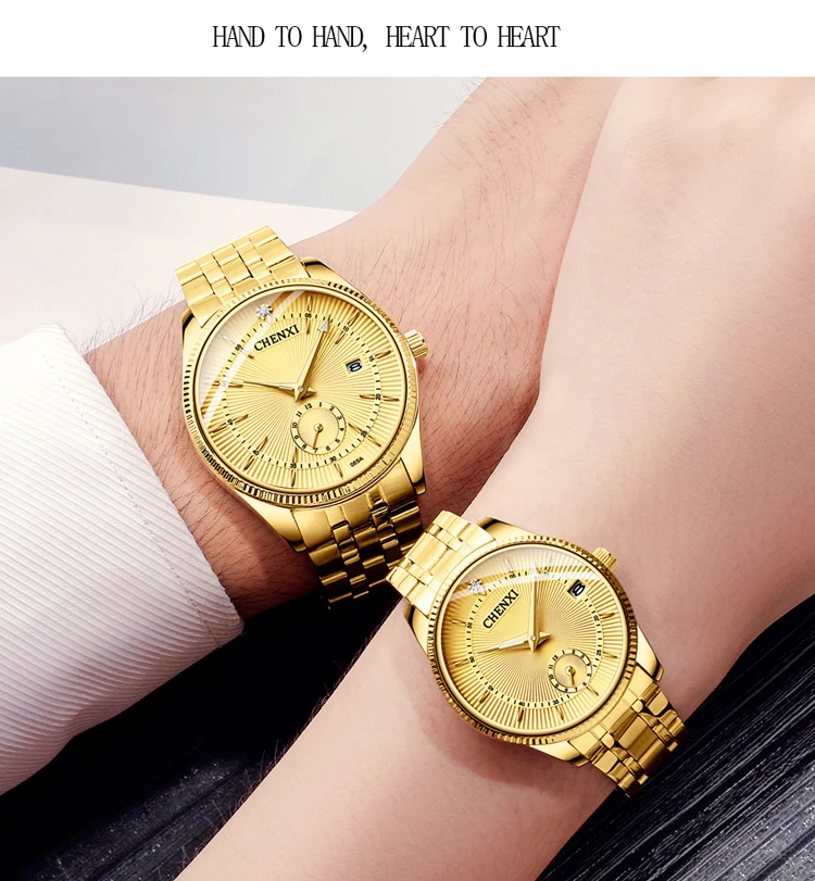 CHENXI Top Brand Luxury Golden Quartz Watch for Couple Fashion Creative Women and Men Wristwatch with Calendar Elegant Lady Gift