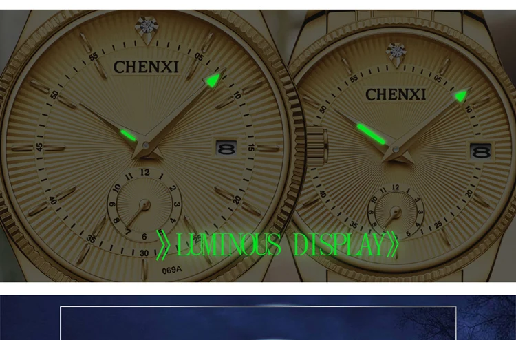 CHENXI Top Brand Luxury Golden Quartz Watch for Couple Fashion Creative Women and Men Wristwatch with Calendar Elegant Lady Gift