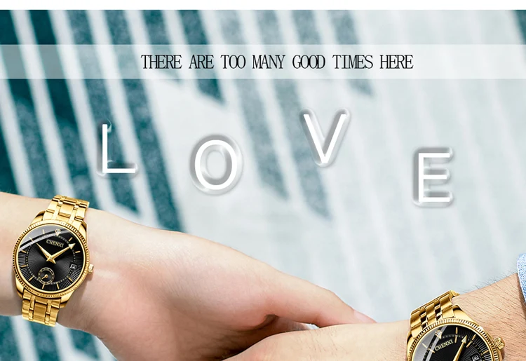 CHENXI Top Brand Luxury Golden Quartz Watch for Couple Fashion Creative Women and Men Wristwatch with Calendar Elegant Lady Gift