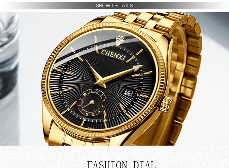 CHENXI Top Brand Luxury Golden Quartz Watch for Couple Fashion Creative Women and Men Wristwatch with Calendar Elegant Lady Gift